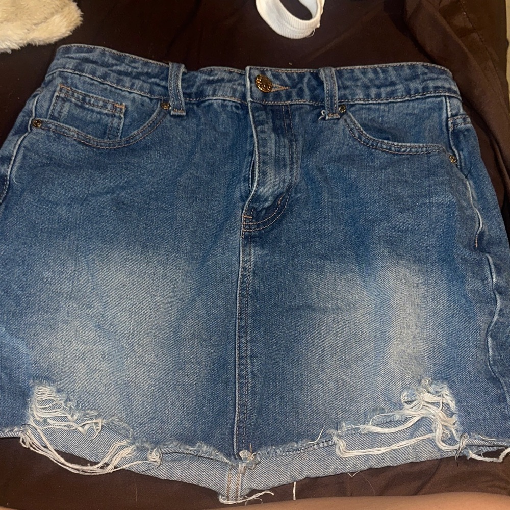 Denim Distressed Mini Skirt